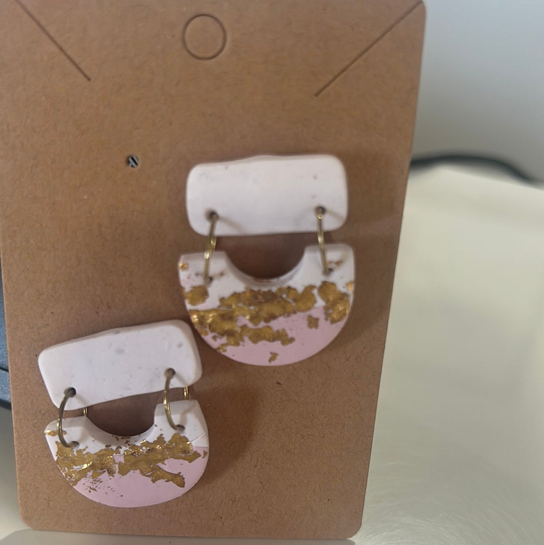 Pink & gold clay earrings