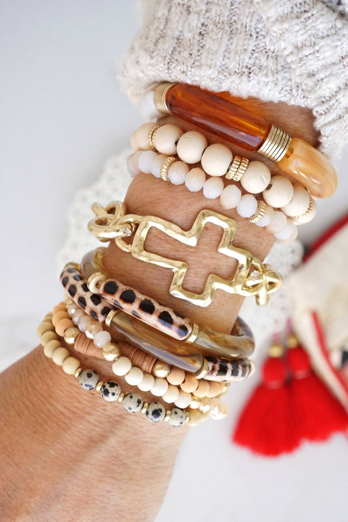 Bracelet set Dalmatian stone Beads Acrylic Tube Animal print