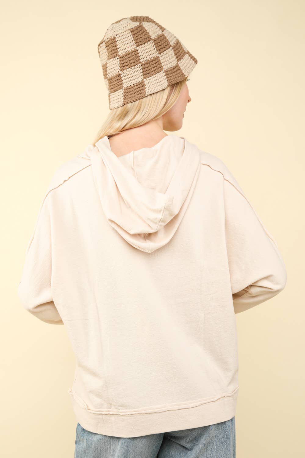 Raw Edge Cute Detail Hoodie Knit Top