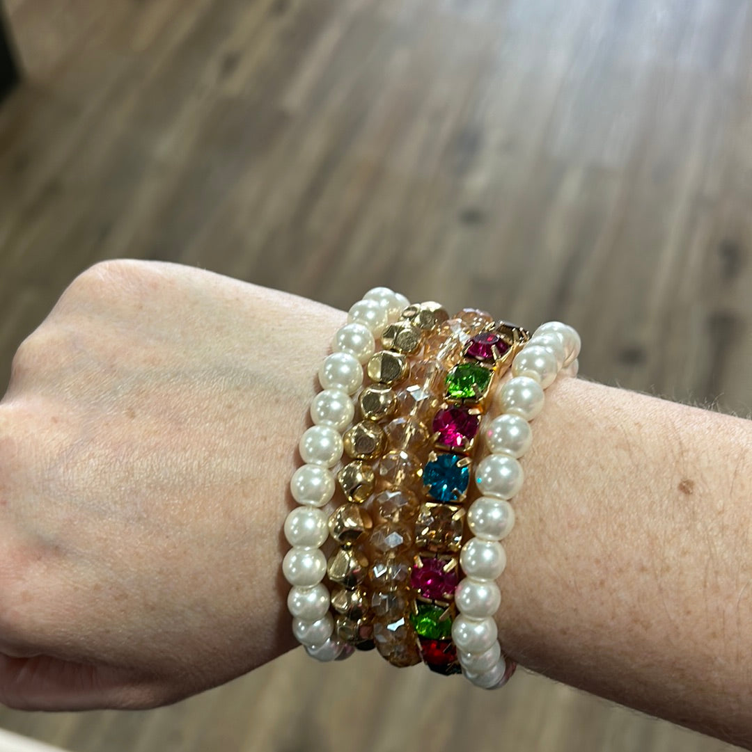 Multi Color and Pearl Bracelet Set