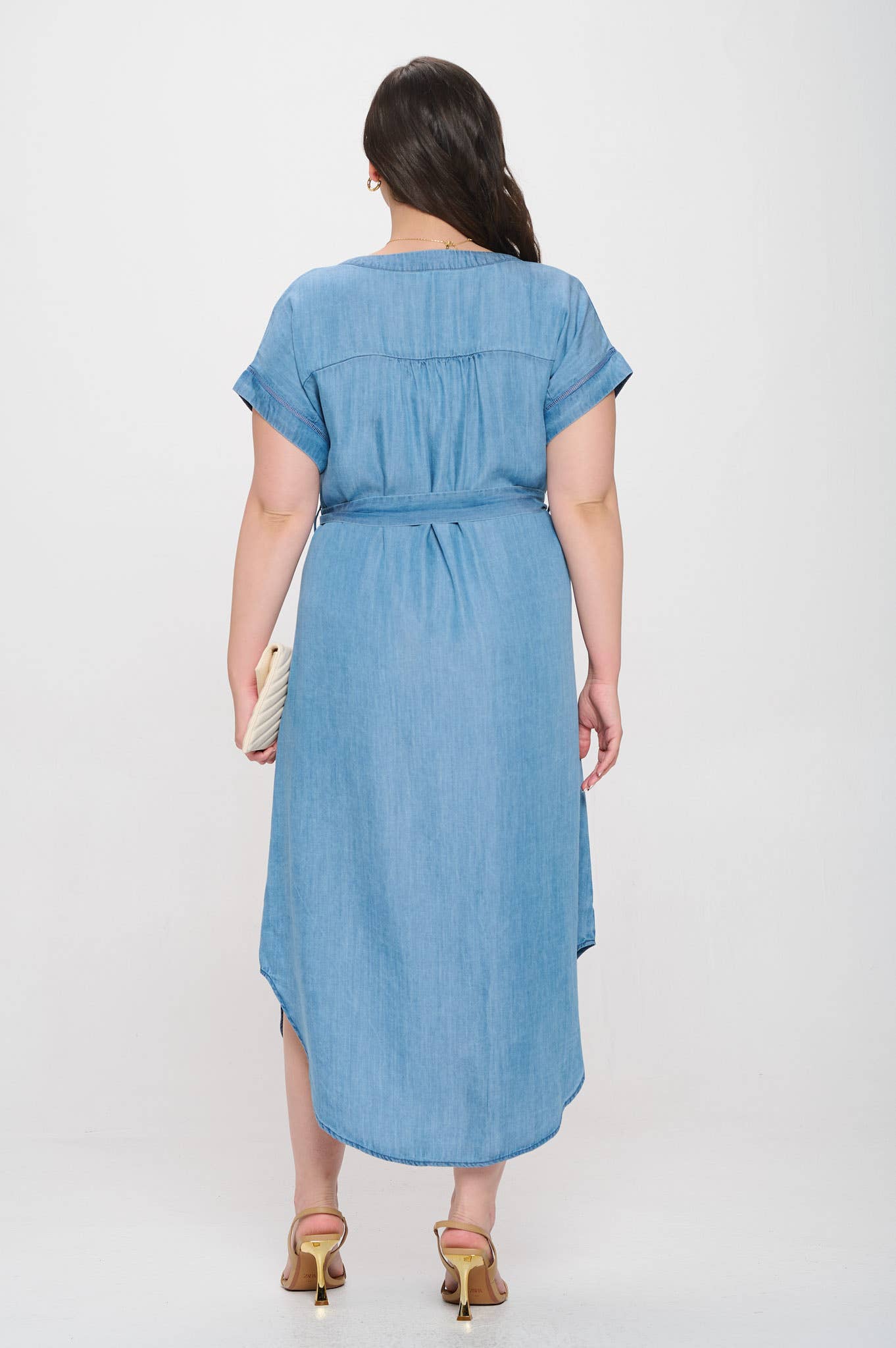 BUTTON DOWN BELTED MIDI DRESS