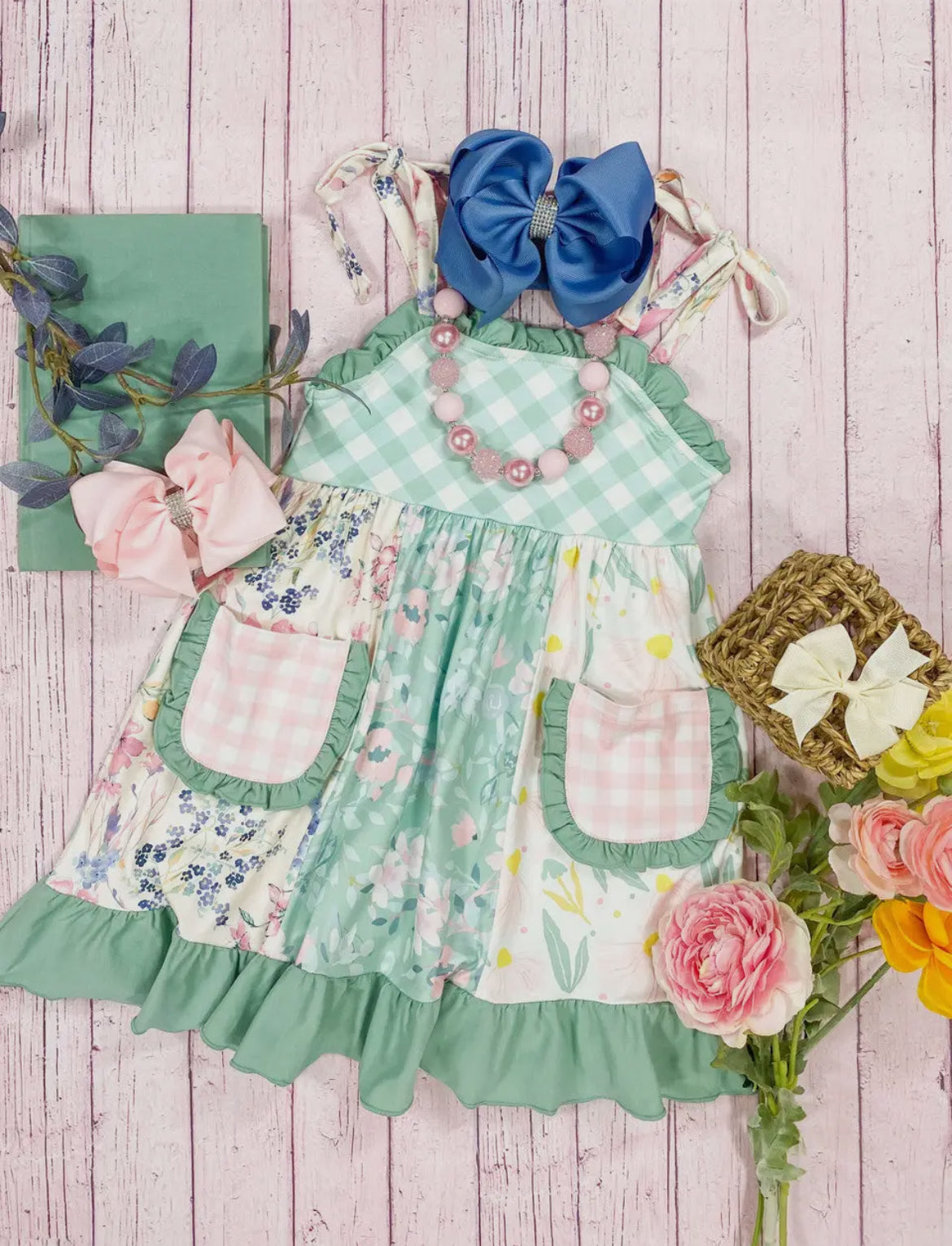 Aqua floral smocked dress