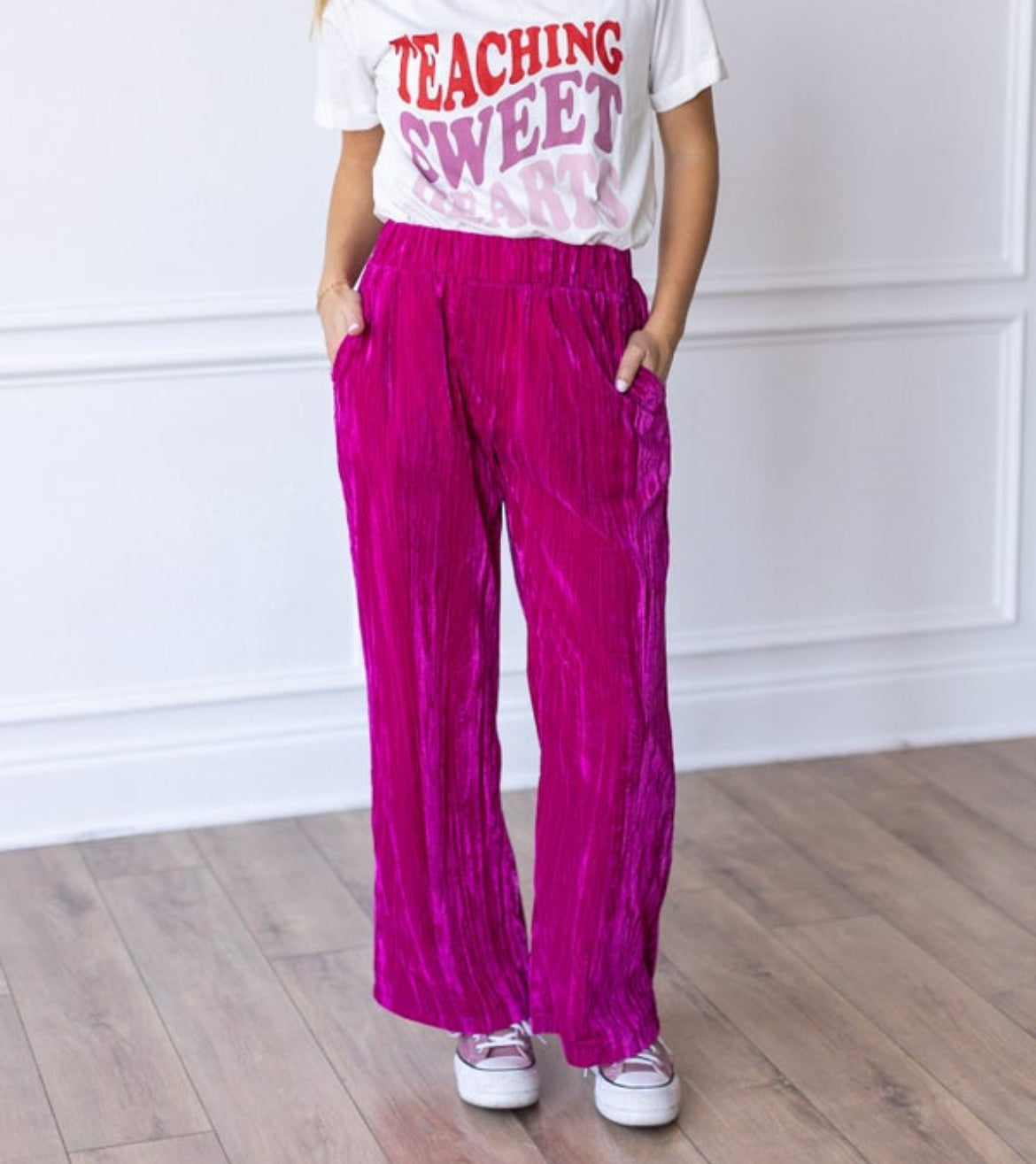 Raspberry Rendezvous Velvet Wide Leg Pants