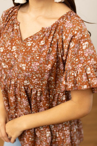 Brown floral blouse