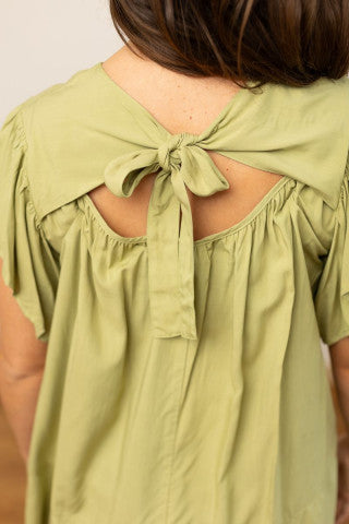 Sage blouse with bow