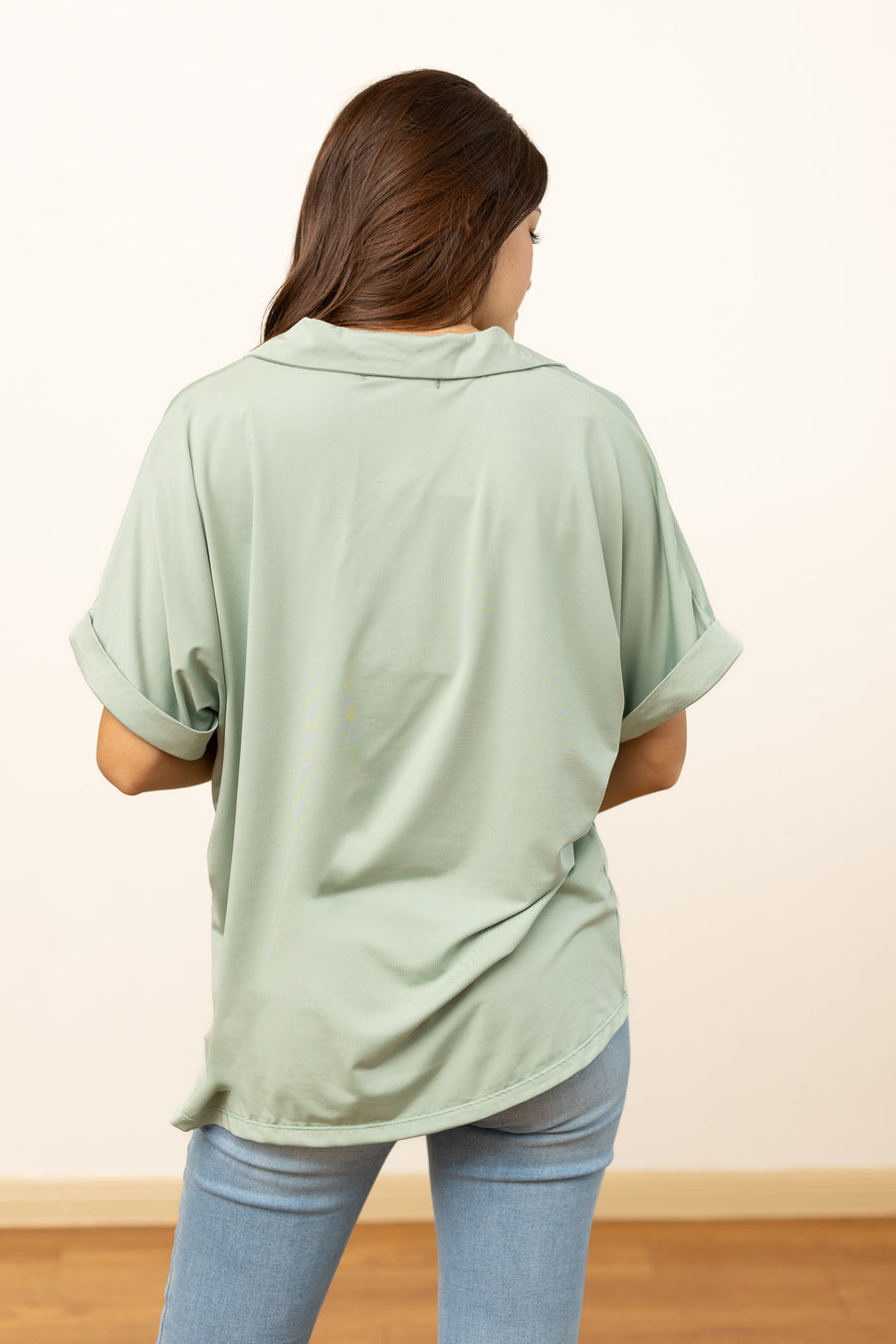 CARA SEA FOAM GREEN COLLARED TOP