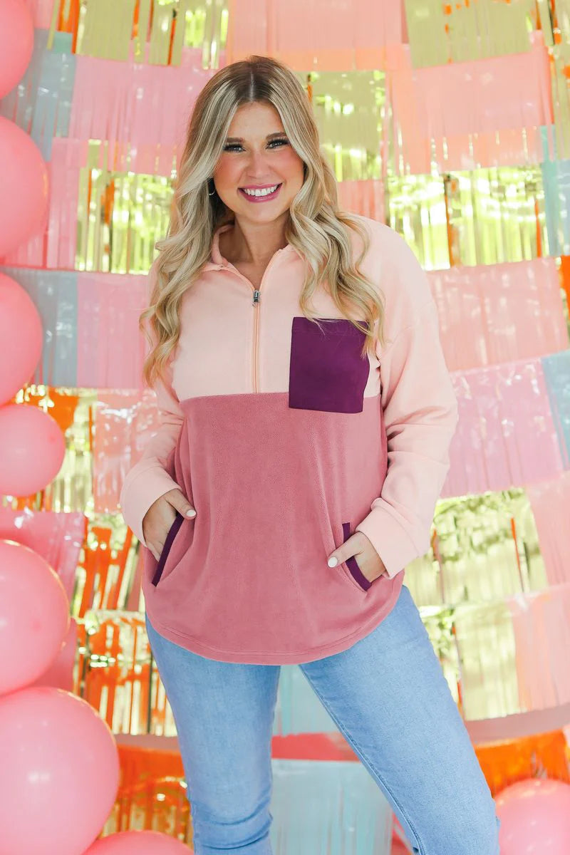 Color Patch Fleece 3/4 Zip Sweatshirt