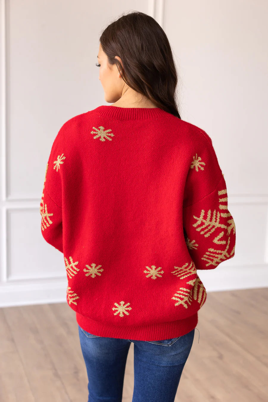 Red and Gold Snowflake Sweater