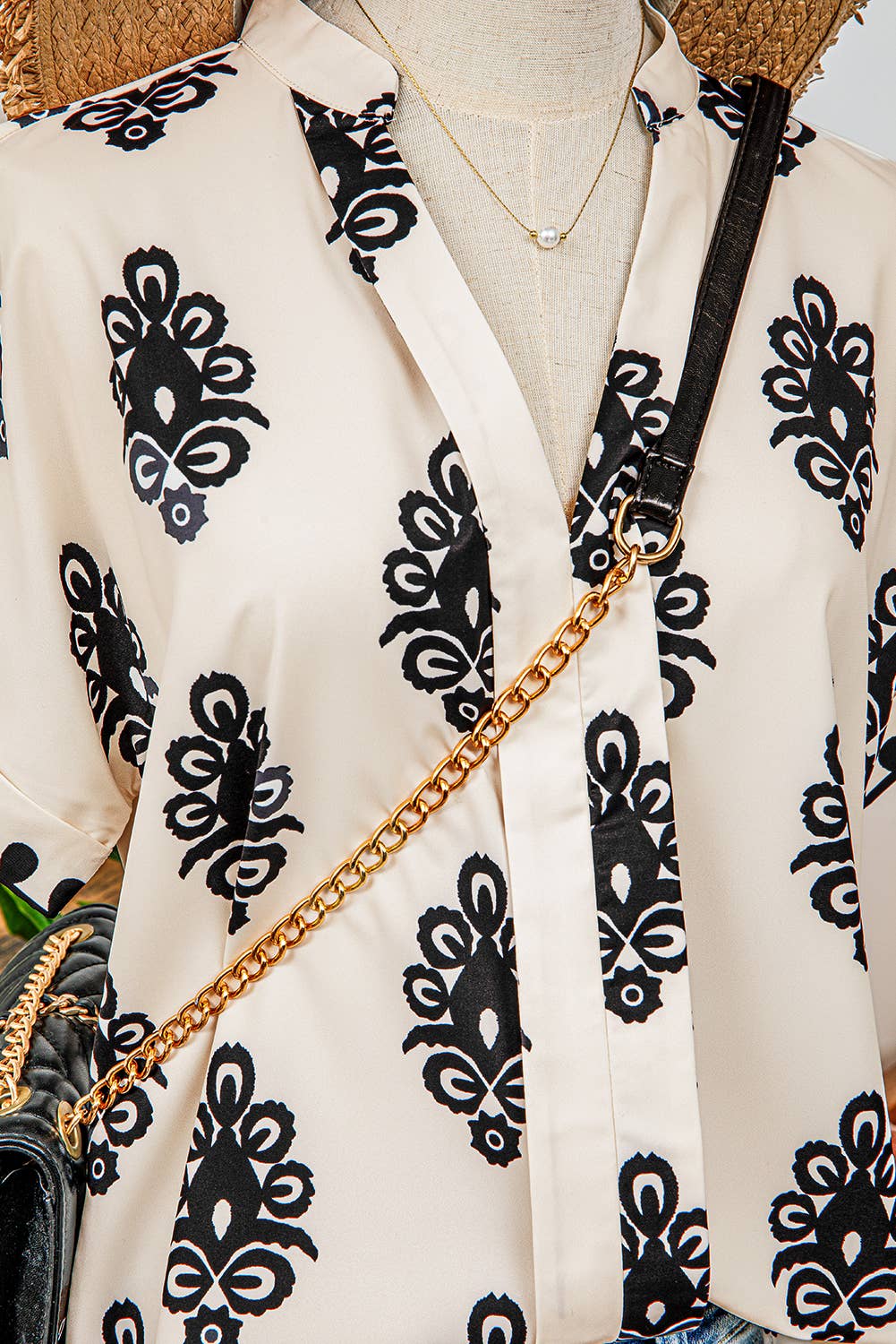 Fashion-W Boho Geometric Print Short Sleeve V Neck Blouse