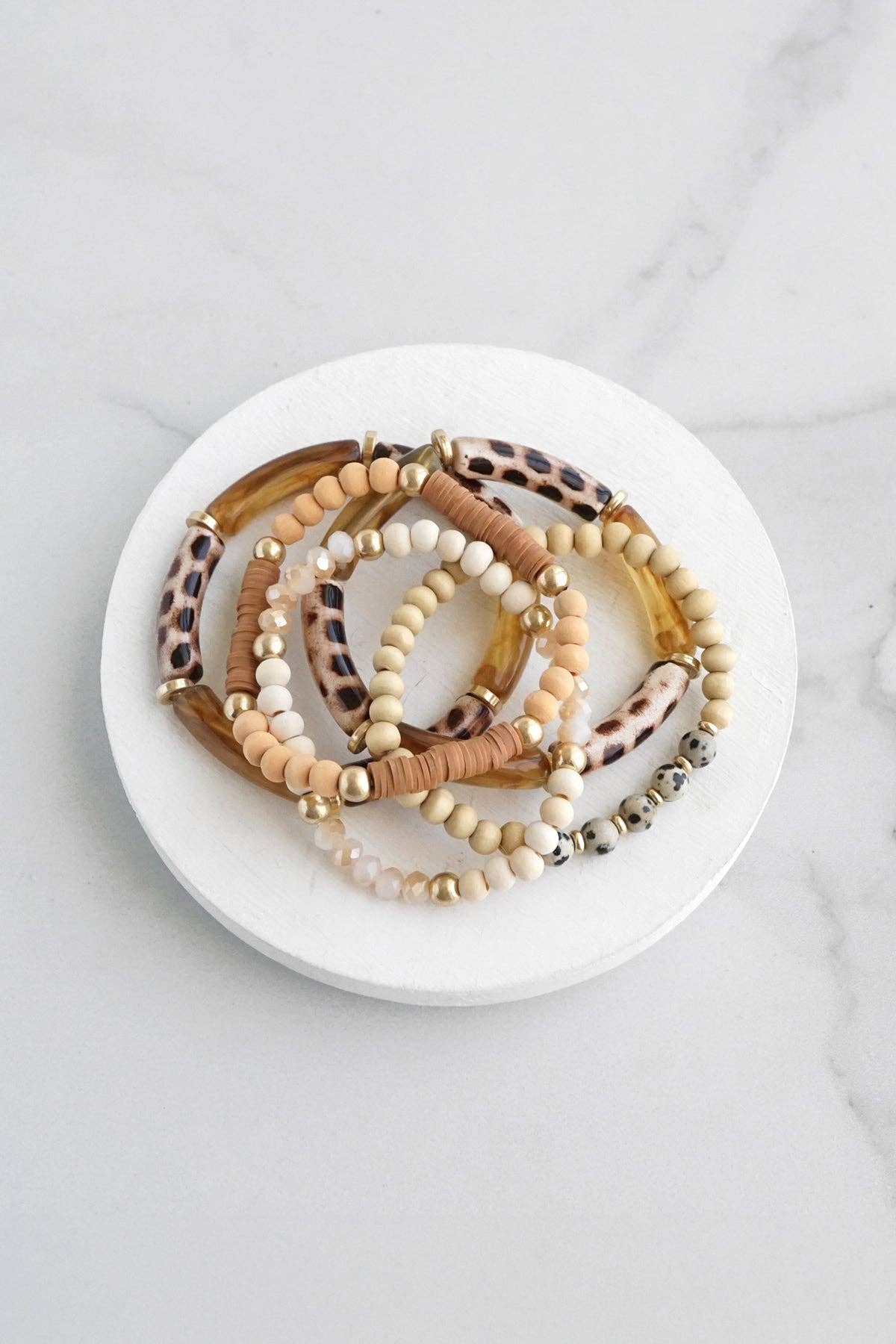 Bracelet set Dalmatian stone Beads Acrylic Tube Animal print