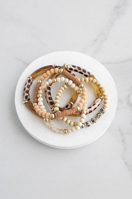 Bracelet set Dalmatian stone Beads Acrylic Tube Animal print