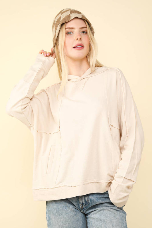 Raw Edge Cute Detail Hoodie Knit Top