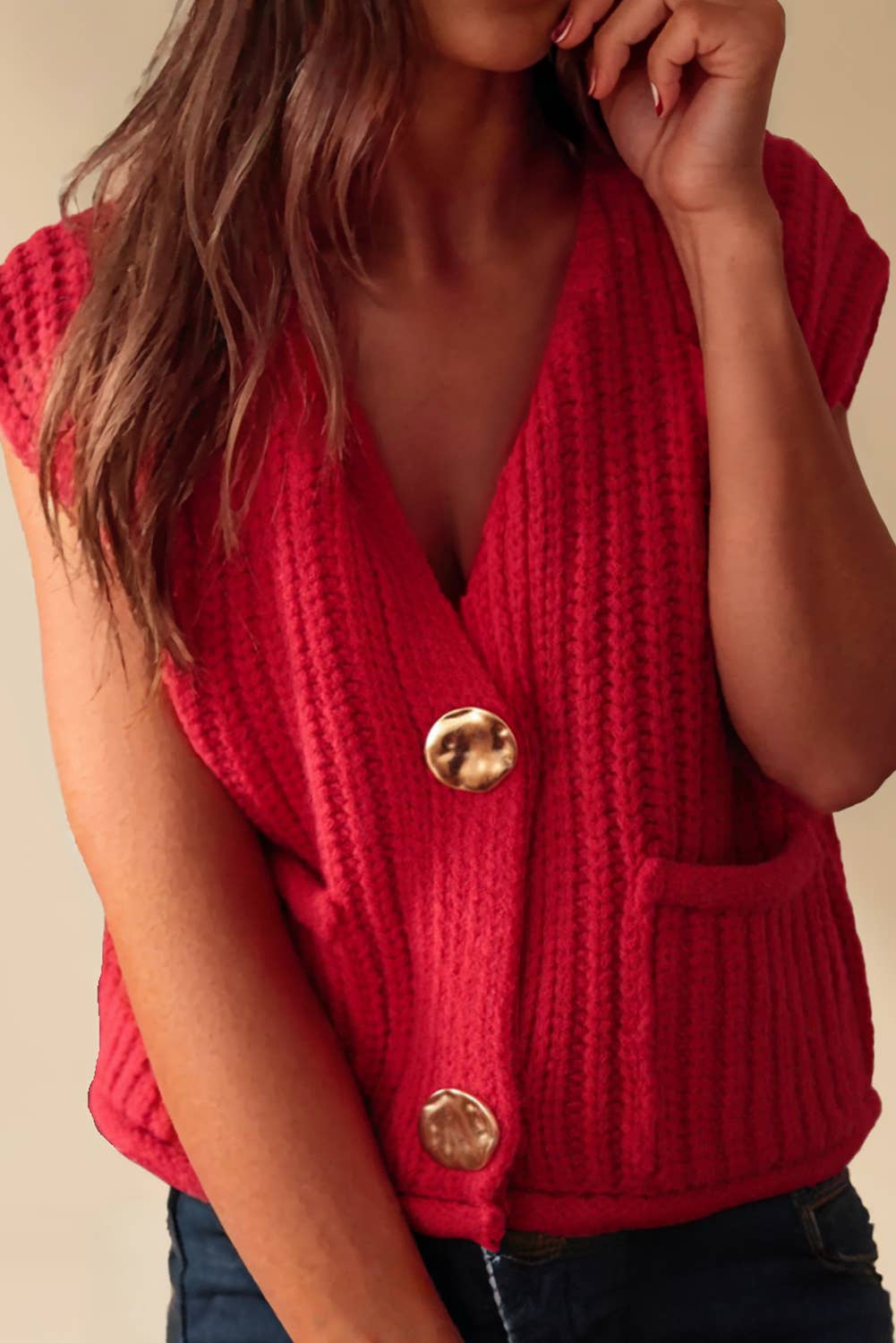 Christmas Red Buttoned Sweater Vest | S-XL