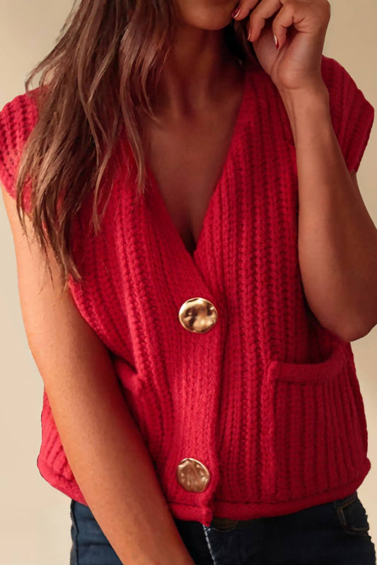 Christmas Red Buttoned Sweater Vest | S-XL