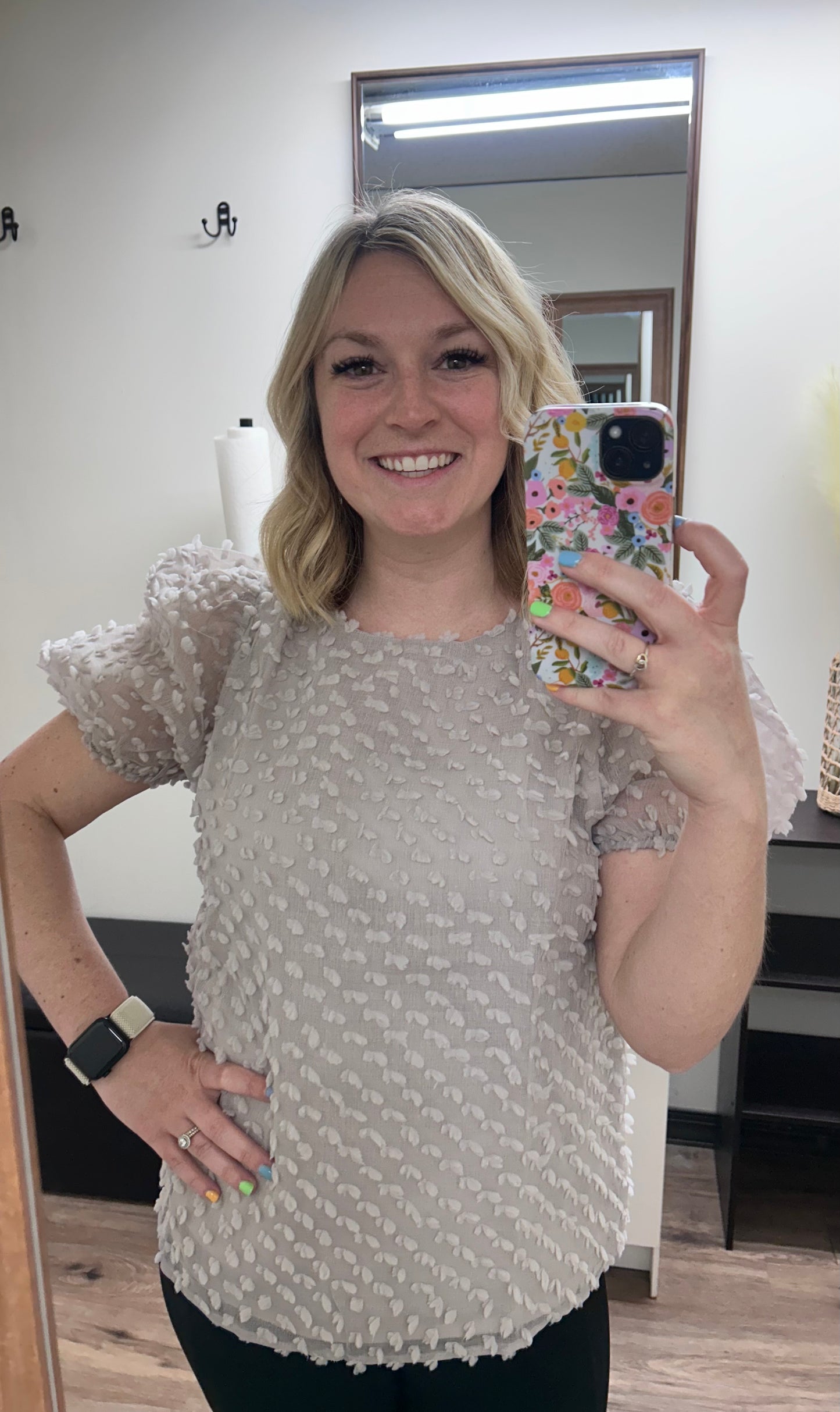Grey Fuzzy Puff Sleeve Top