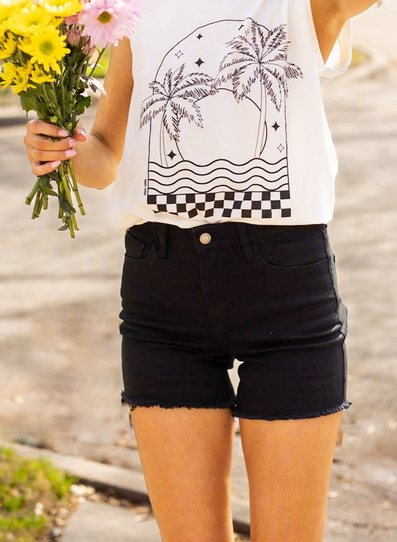 Lola distressed denim shorts in black