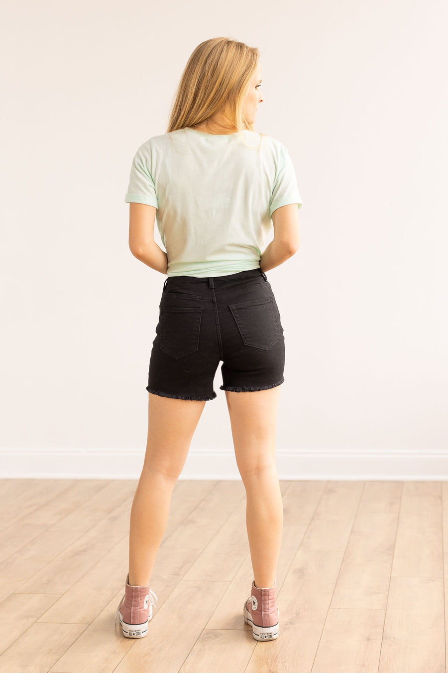 Lola distressed denim shorts in black