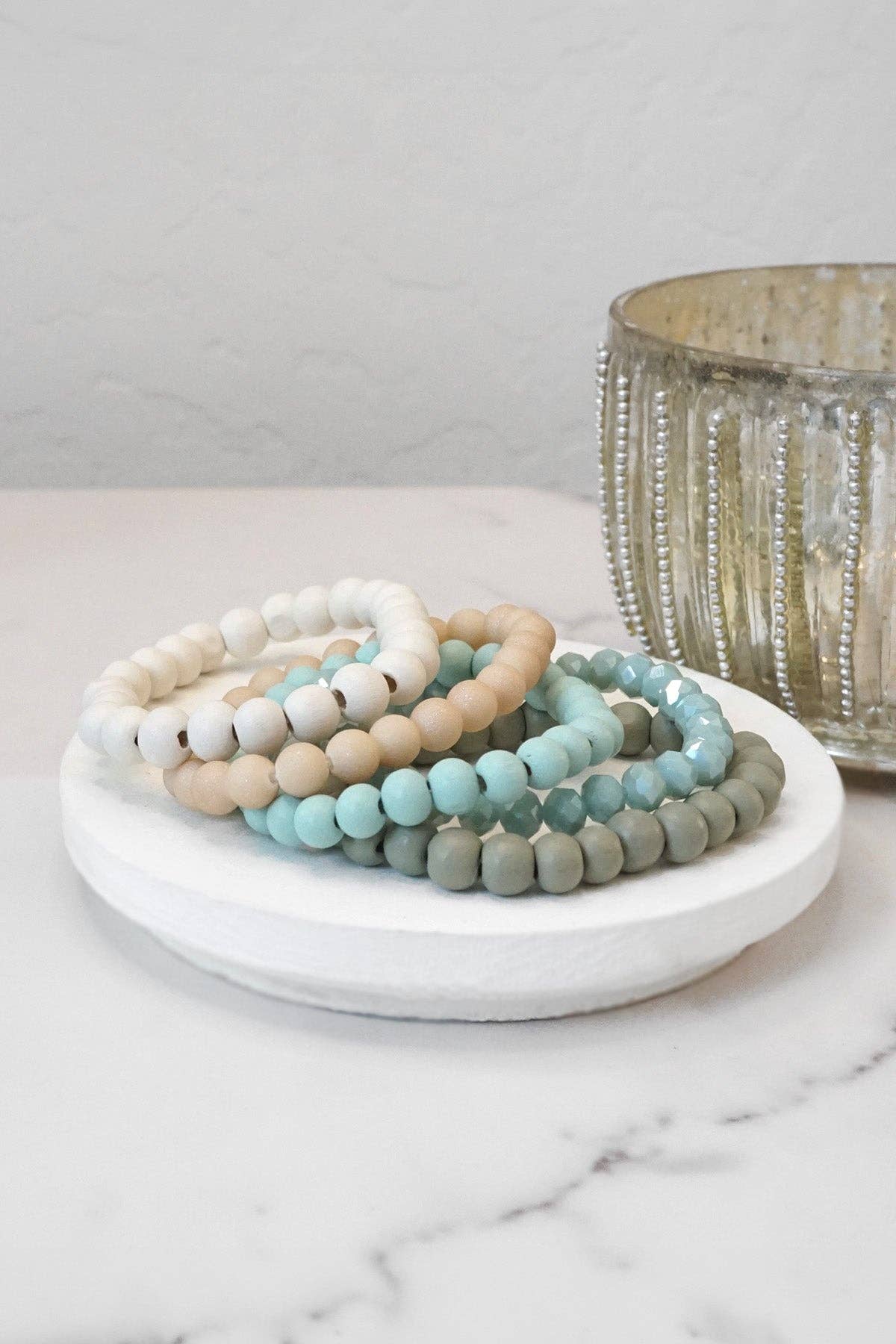 Wood glass basic bracelets stack beaded bracelet set