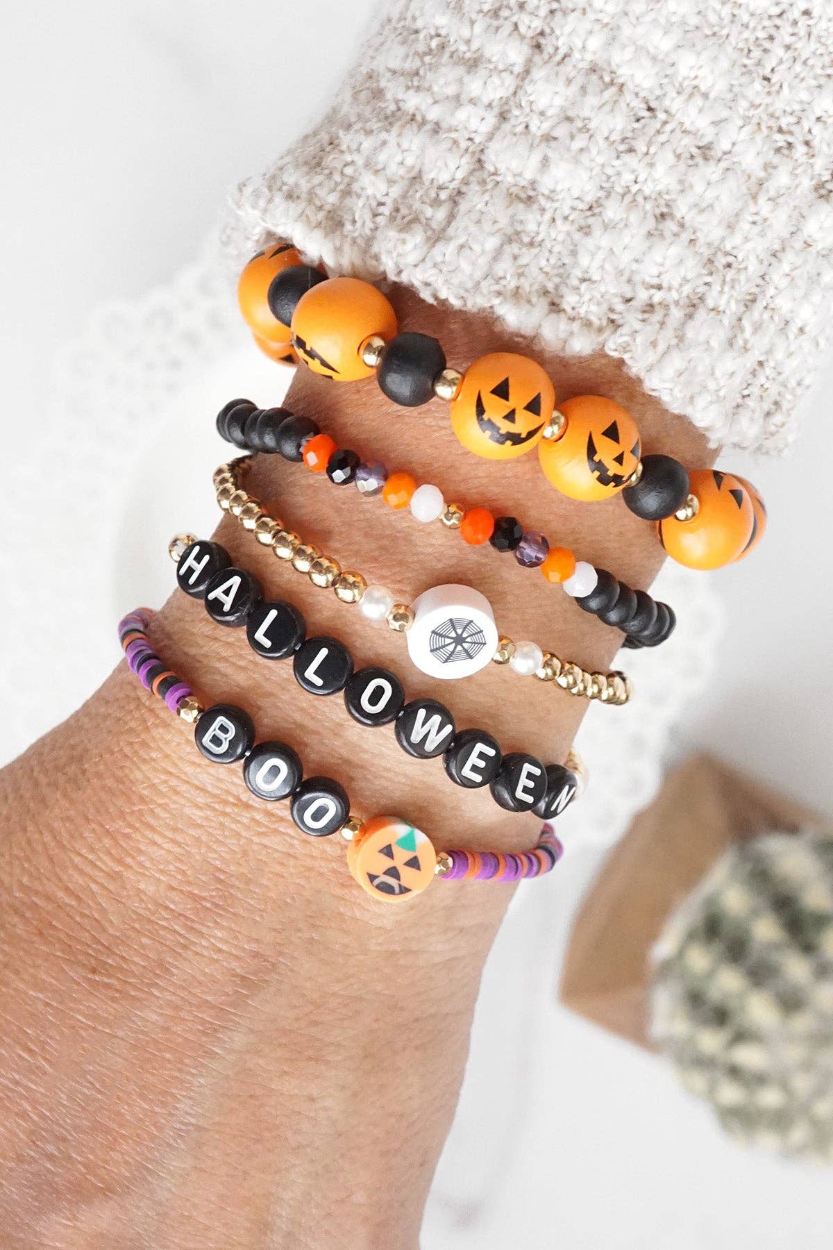 Halloween Bracelets Stack Set Boo Trick or Treat Orange Black Stackable bracelet