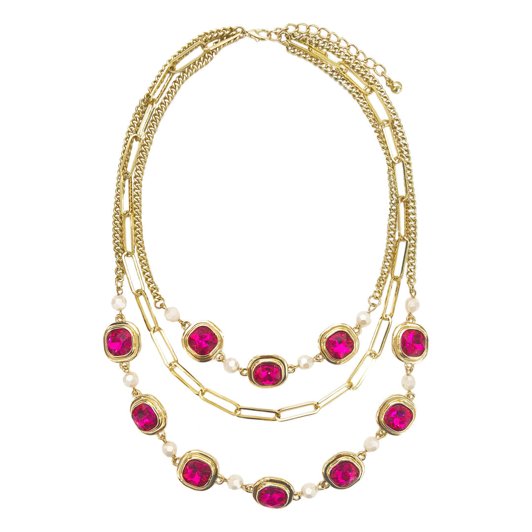Magenta Stone Layer Necklace
