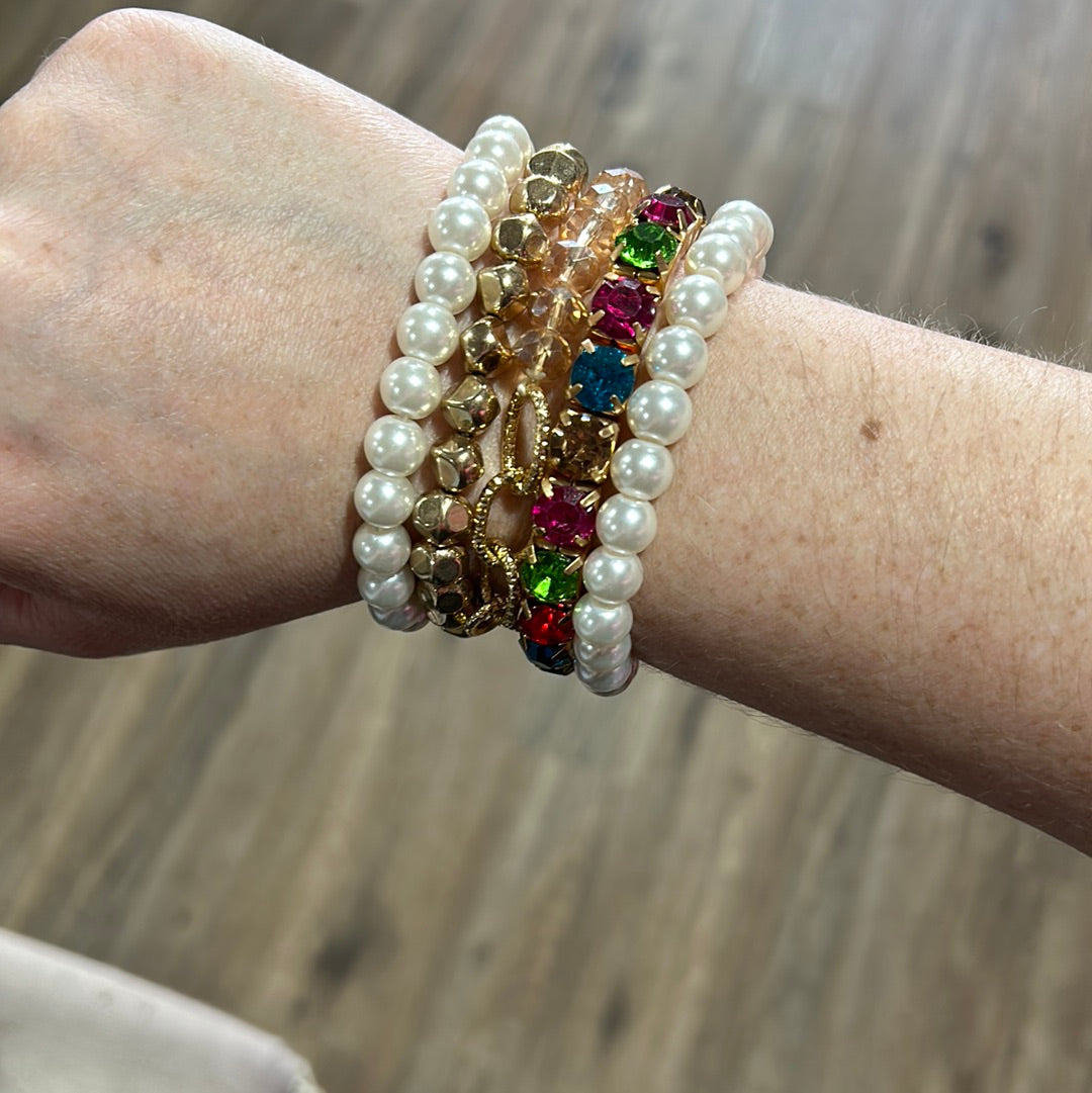 Multi Color and Pearl Bracelet Set