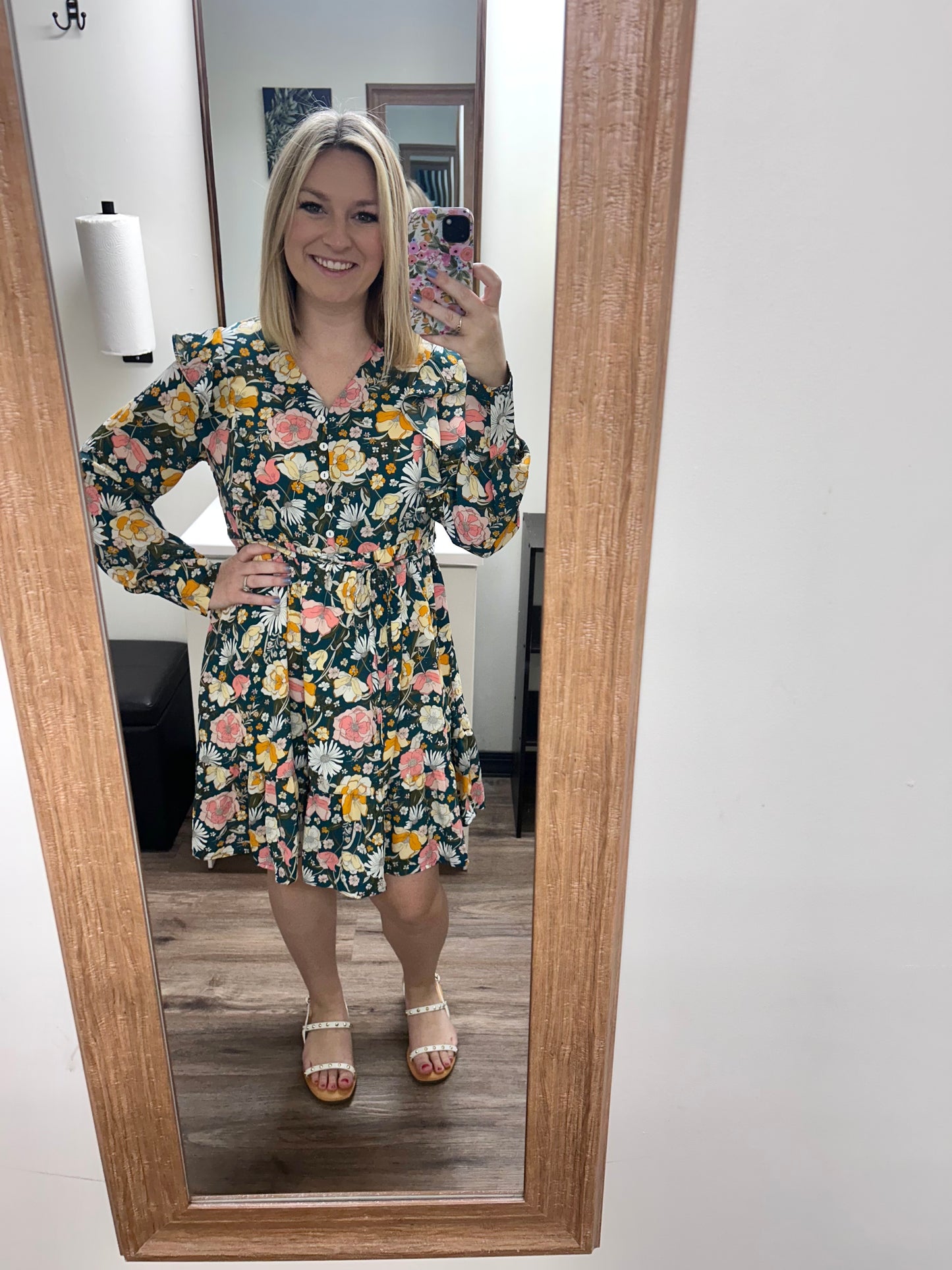 Floral Ruffle Buttoned
Bodice Dress