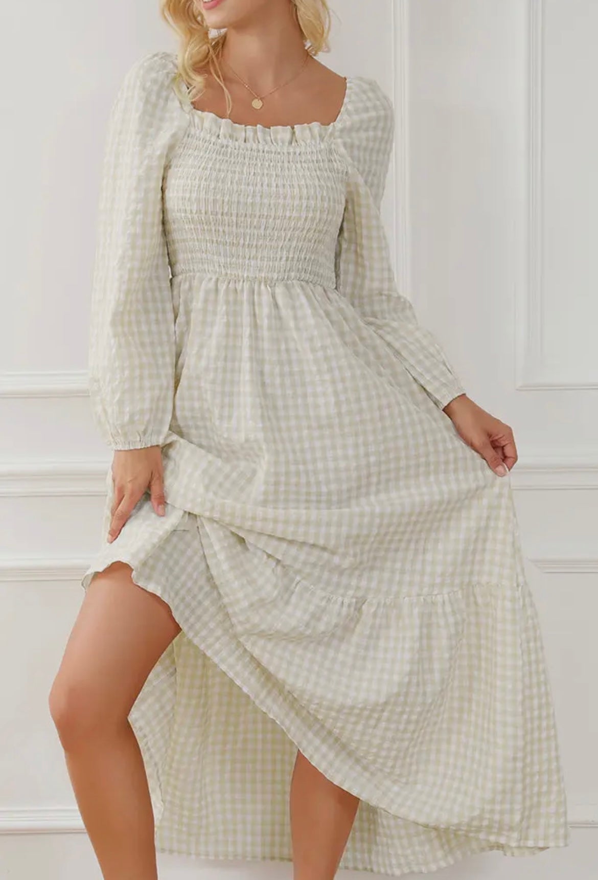 Gingham Smocked Ruffle
Maxi Dress