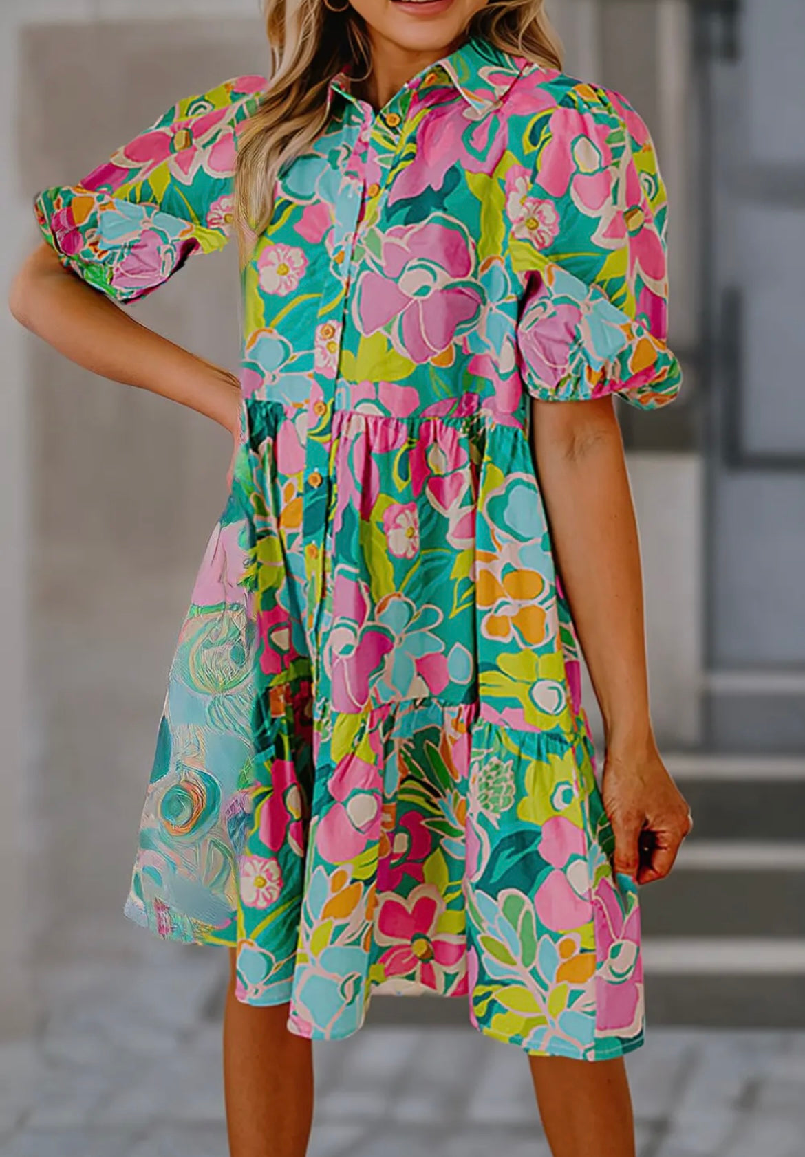 Summer Floral Button Down Dress