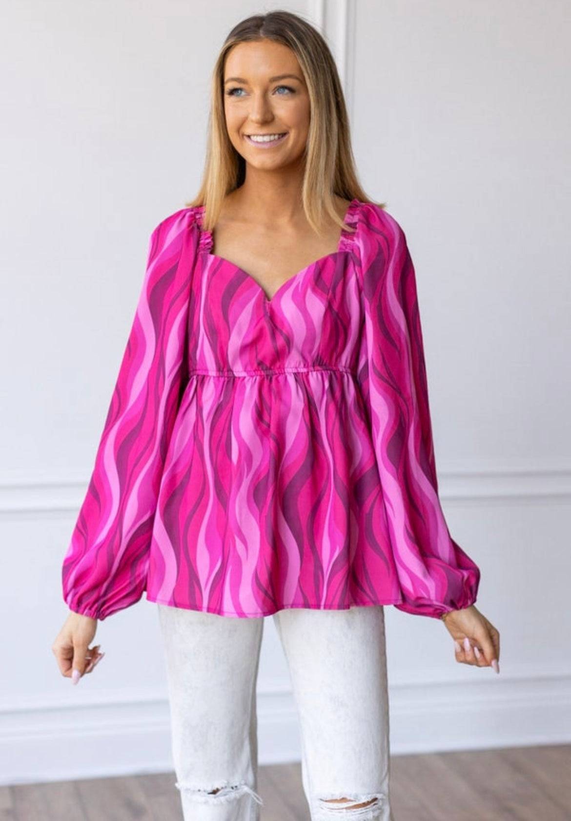 Flirty in Fuchsia Balloon-Sleeve Blouse