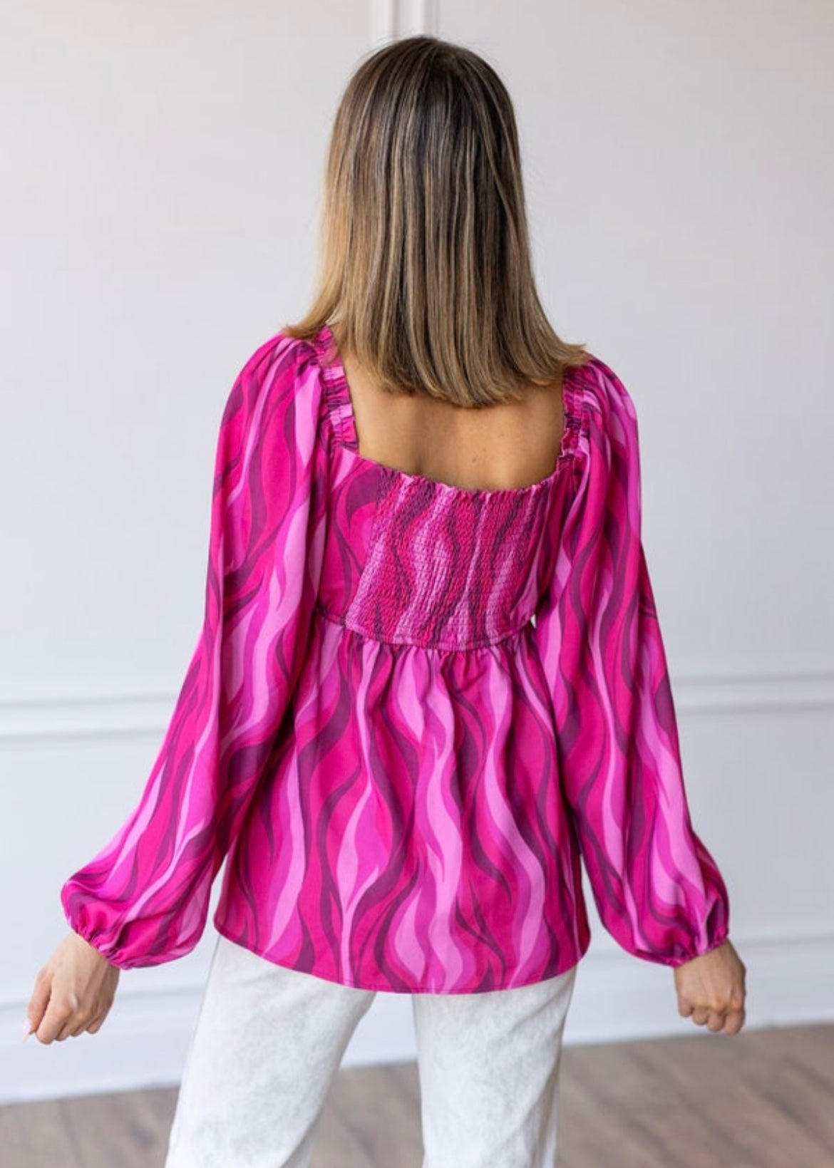 Flirty in Fuchsia Balloon-Sleeve Blouse