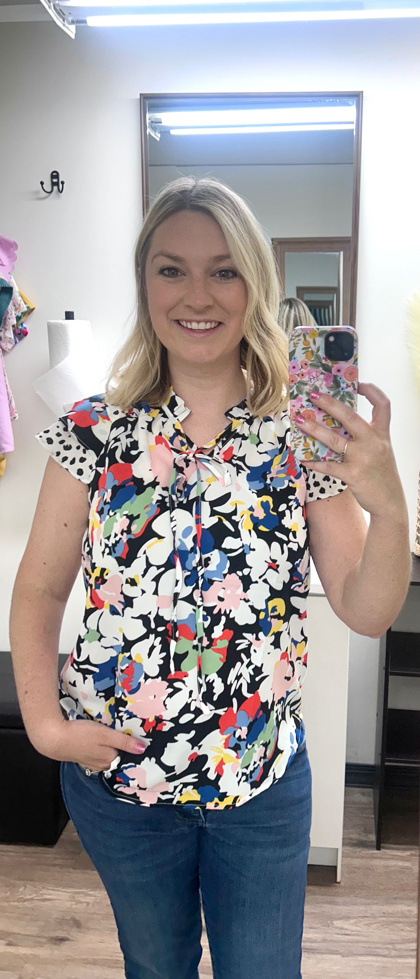 Floral ruffle sleeve top