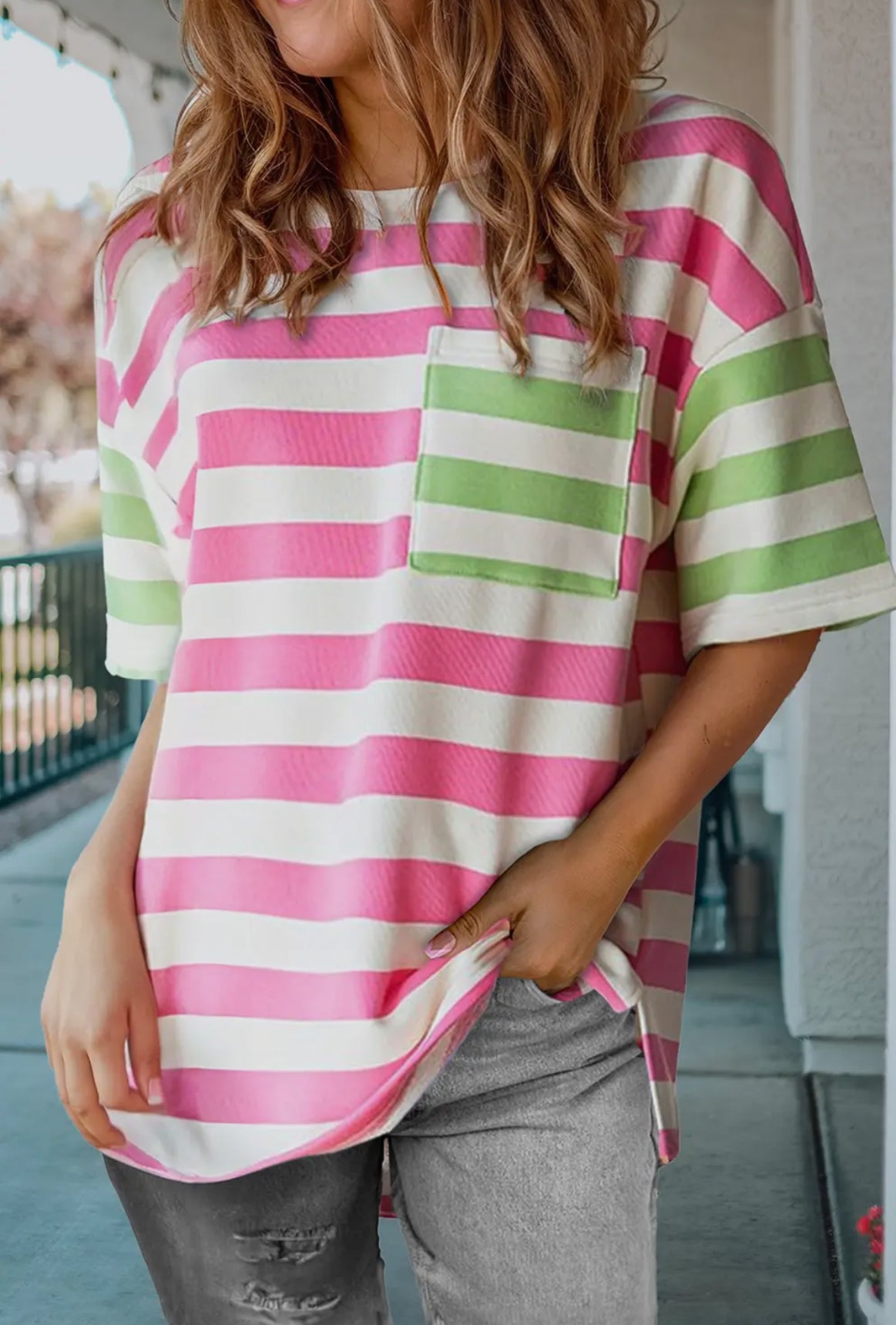 Pink striped top