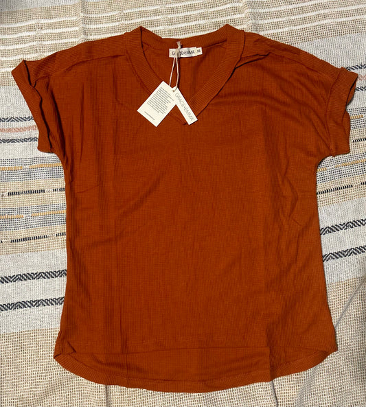 Lucy Rust Waffle Knit Top