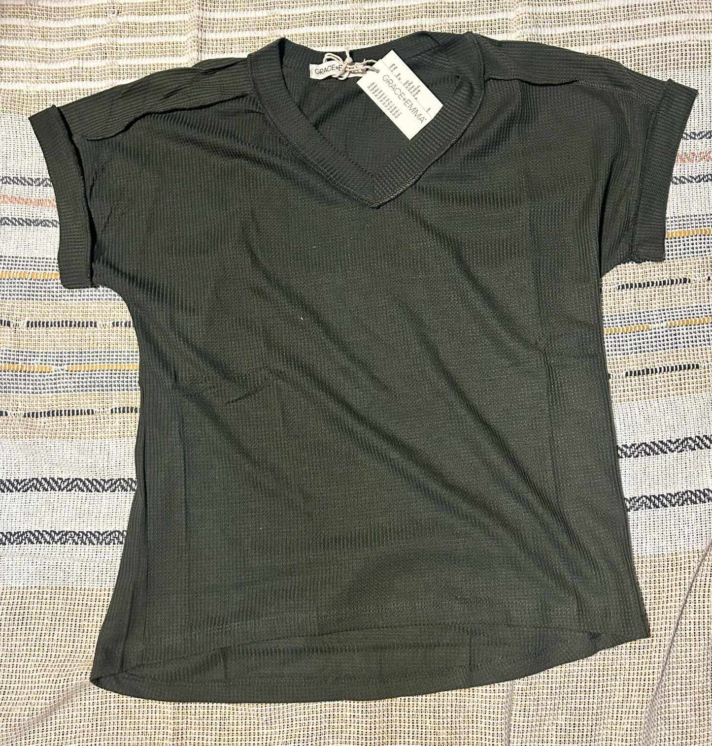 Lucy Olive Green Waffle Knit Top