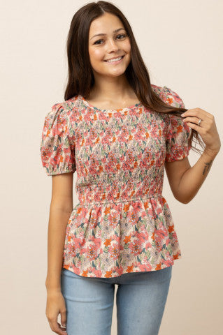 Floral smocked blouse