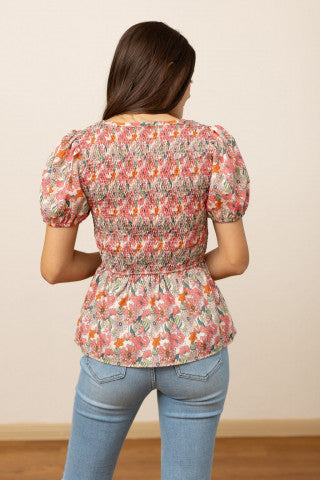 Floral smocked blouse