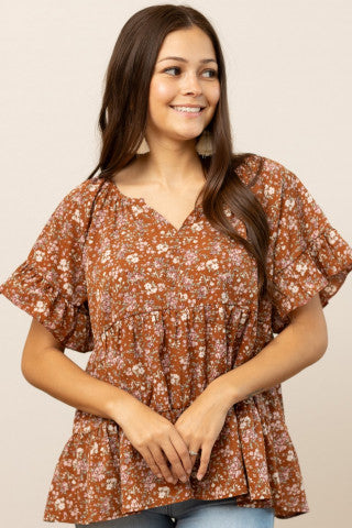 Brown floral blouse