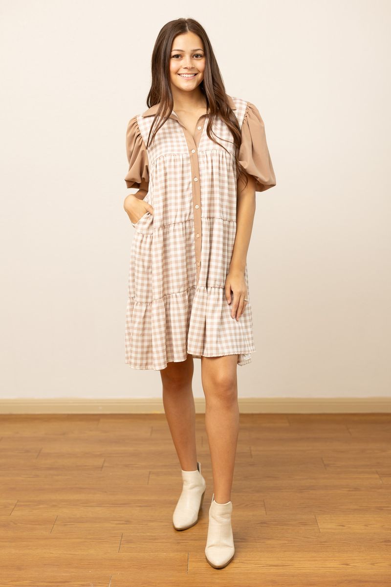 Tan Checkered Dress