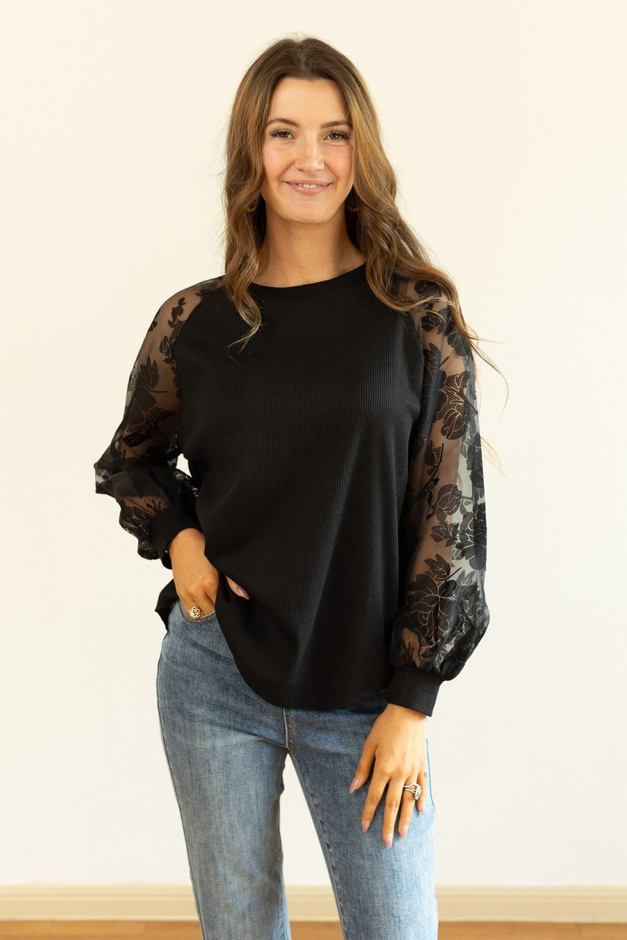 BLACK TOP WITH ORGANZA SLEEVES