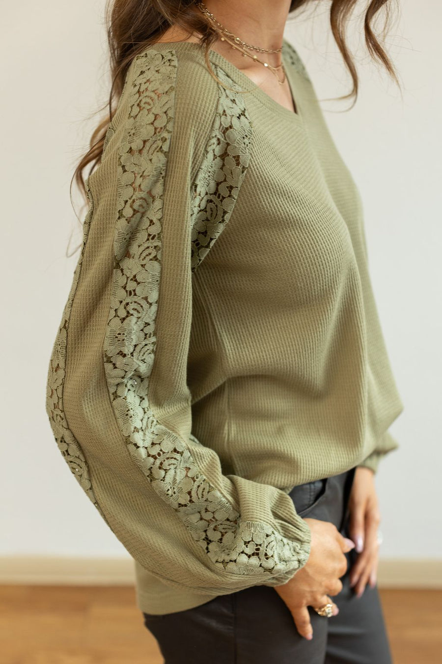 SAGE WAFFLE KNIT TOP