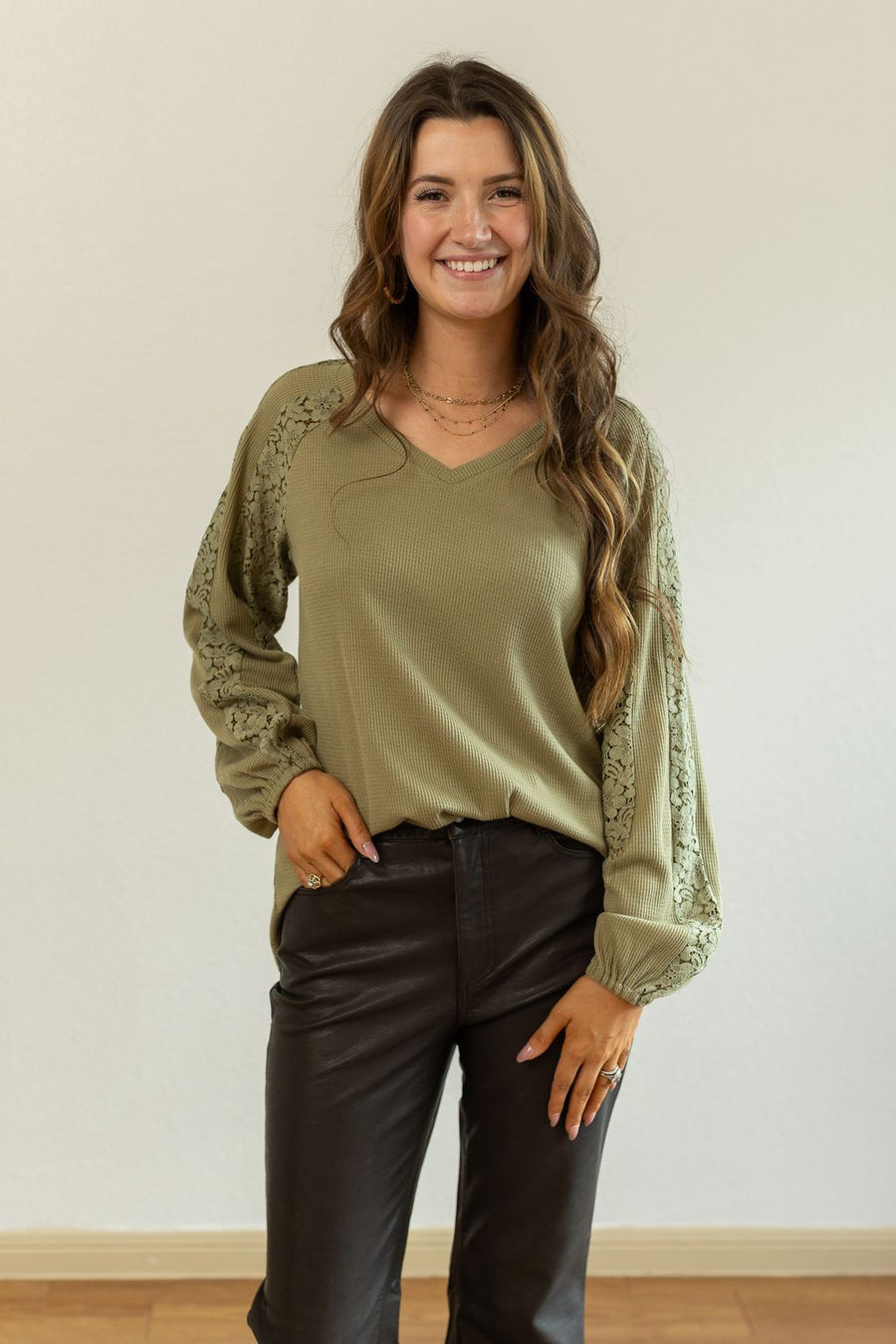 SAGE WAFFLE KNIT TOP