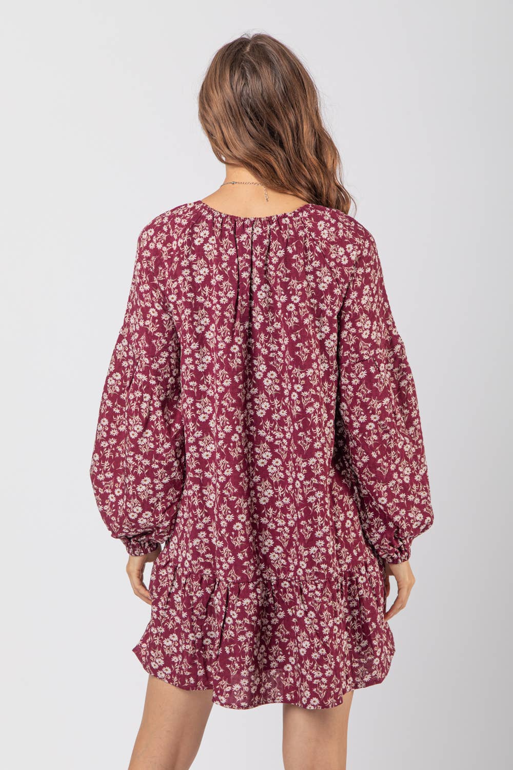 LD44178-Floral Printed Babydoll Mini Dress